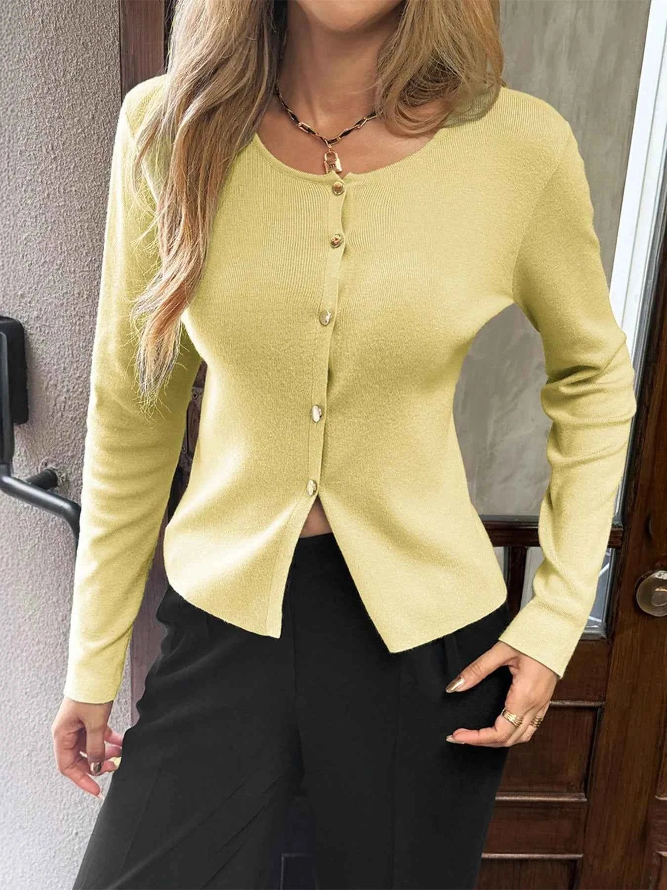 Button-Up Long Sleeve Knit Cardigan Light Yellow ce8cd178-5354-4c37-88a4-9e9a52fa9258-Max-Origin