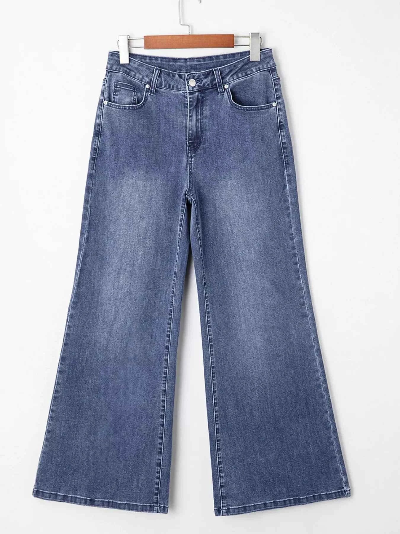 High Waist Button Zip Flare Leg Jeans ce9a9fef084c4a06a723d1c3097785b1-Max-Origin