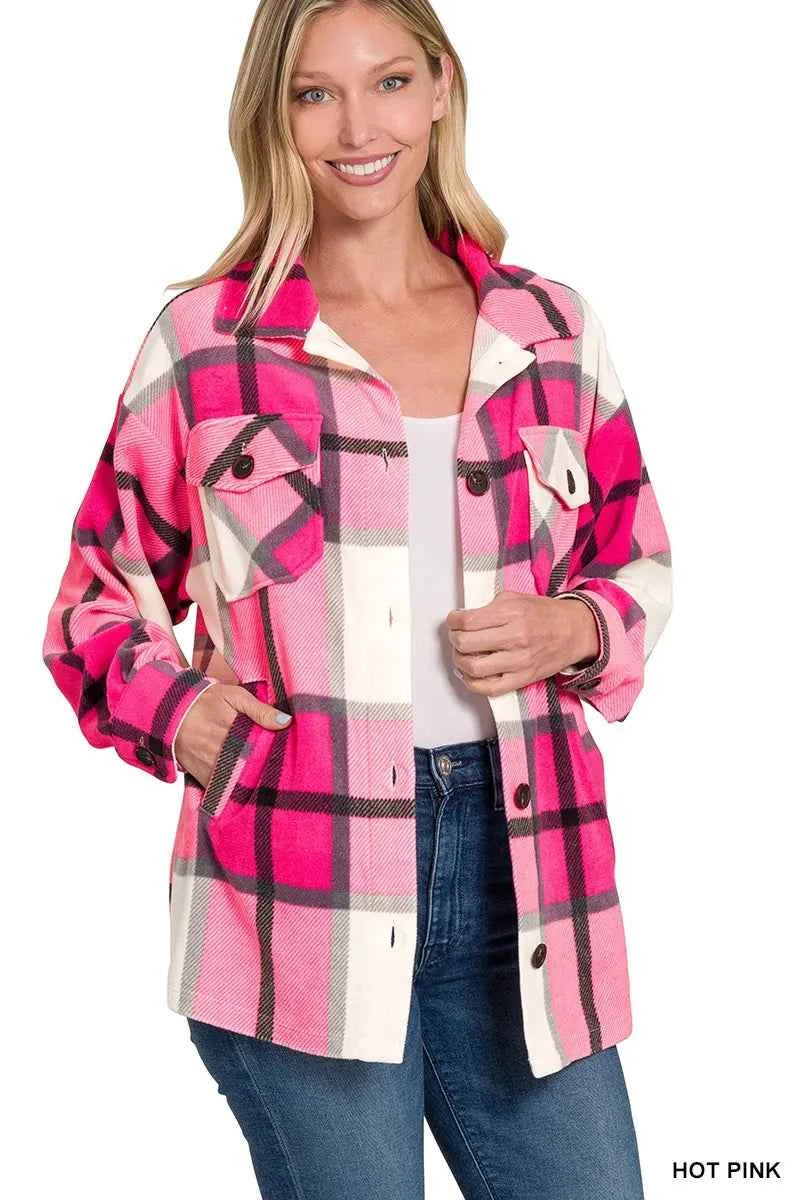 Zenana Oversized Plaid Fleece Shacket cea654a2681a40629c00b32c7cacd25a-Max-Origin