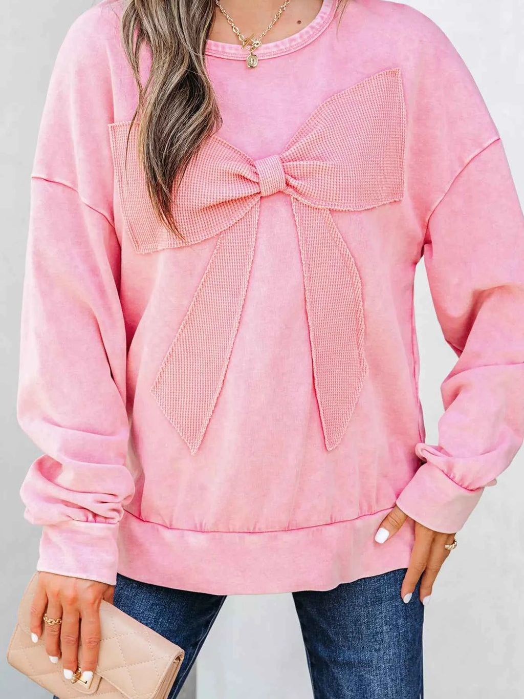 Mineral Wash Bow Patchwork Sweatshirt ceac3178f1e54849bcca425bddb43682-Max-Origin