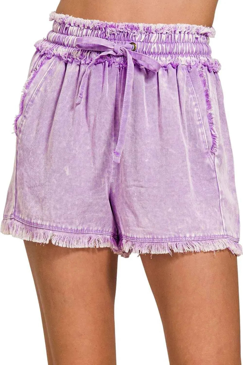 Zenana Mineral Frayed Hem Washed Shorts B LAVENDER cec28891-16f1-412a-9a96-02c6c40ac5b2-Max-Origin
