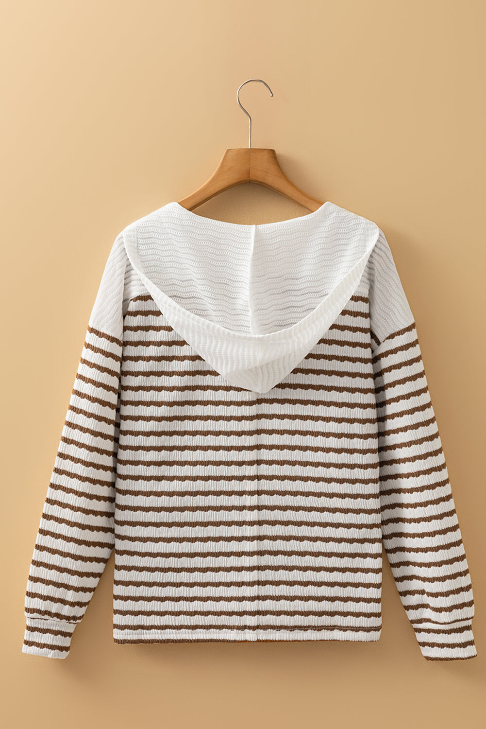 Khaki Stripe Textured Hooded Long Sleeve Top cecbd45f68e6c00c