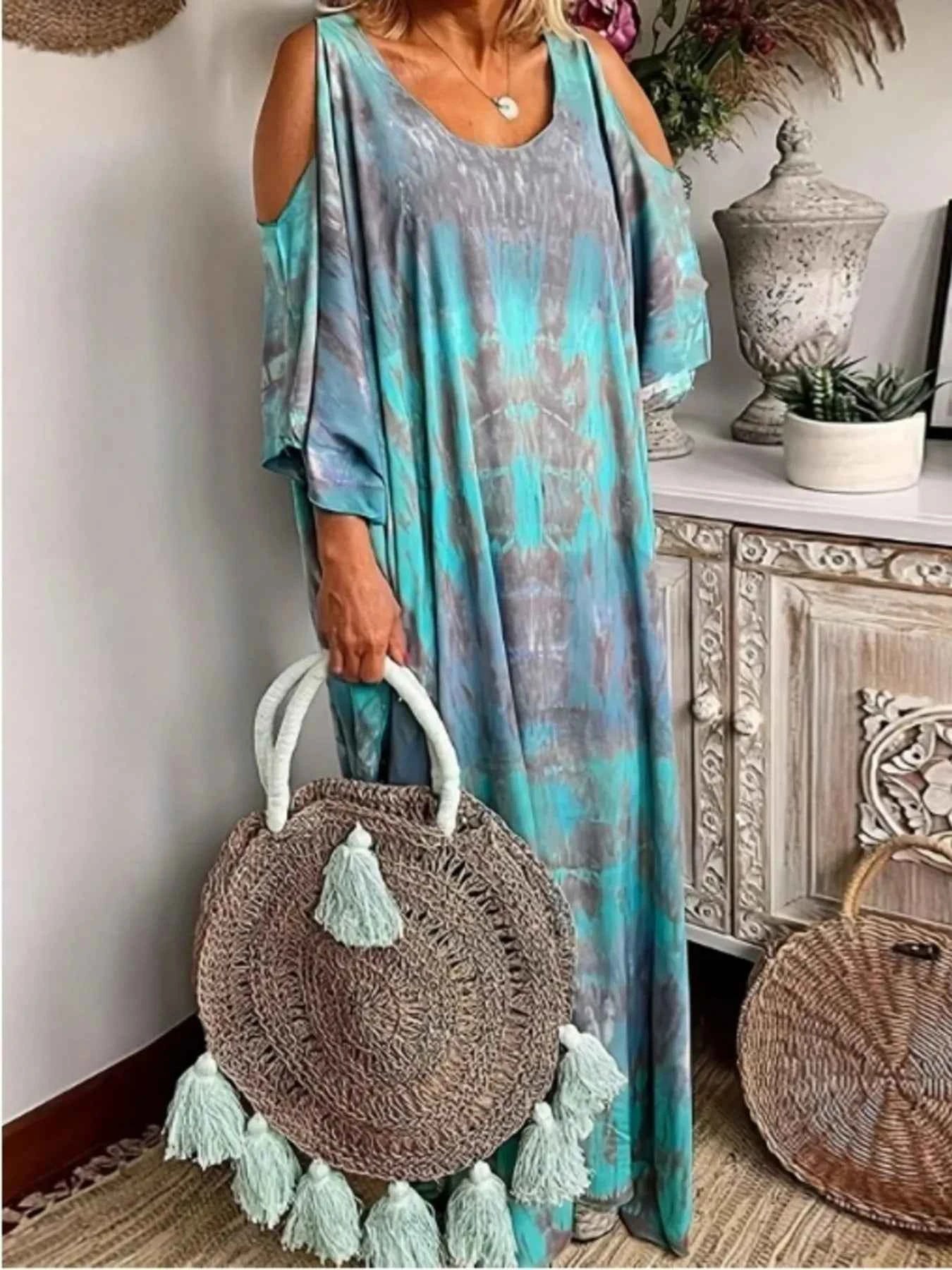 Plus Size Tie-Dye Cold Shoulder Maxi Dress Rx9916—blue ced49fa2998c4445921e13d84640deb0-Max-Origin