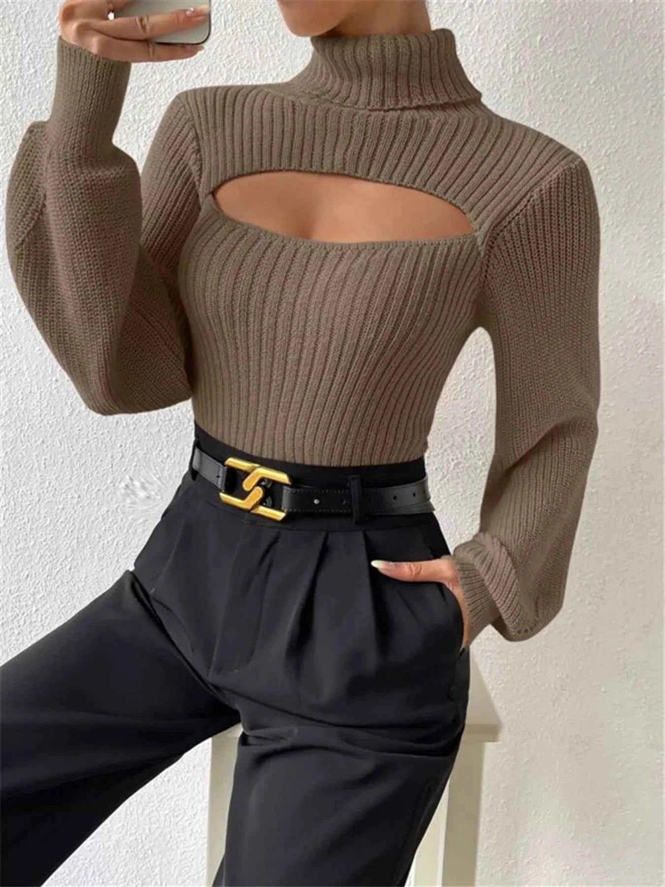 Cutout Front Turtleneck Long Sleeve Sweater ced8c3c901bd4e0c89feb507b0e1d6d8-Max-Origin