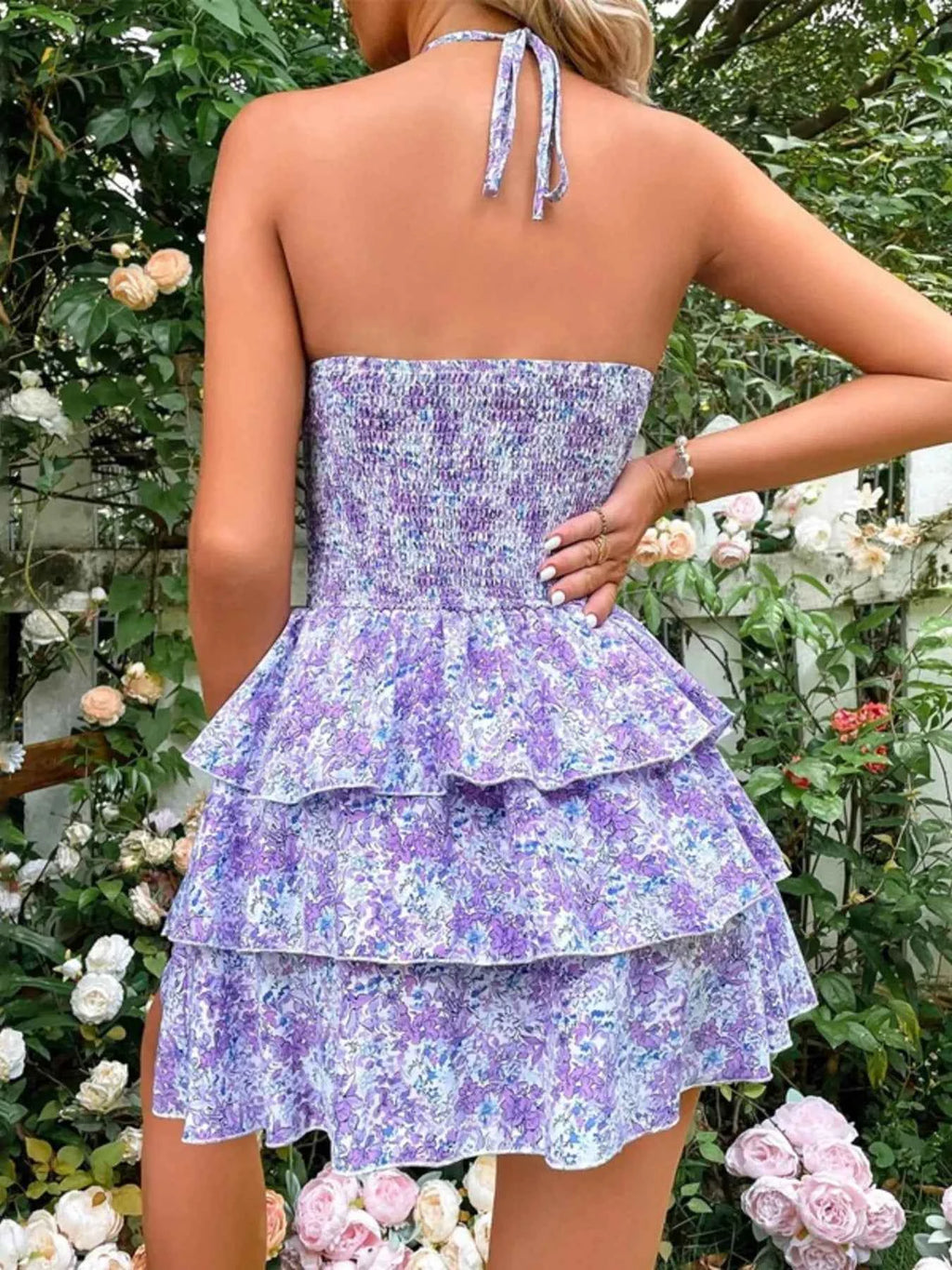 Floral Halter Cutout Ruffled Mini Dress cf1101f80062470e99ffbe7898fda50d-Max-Origin