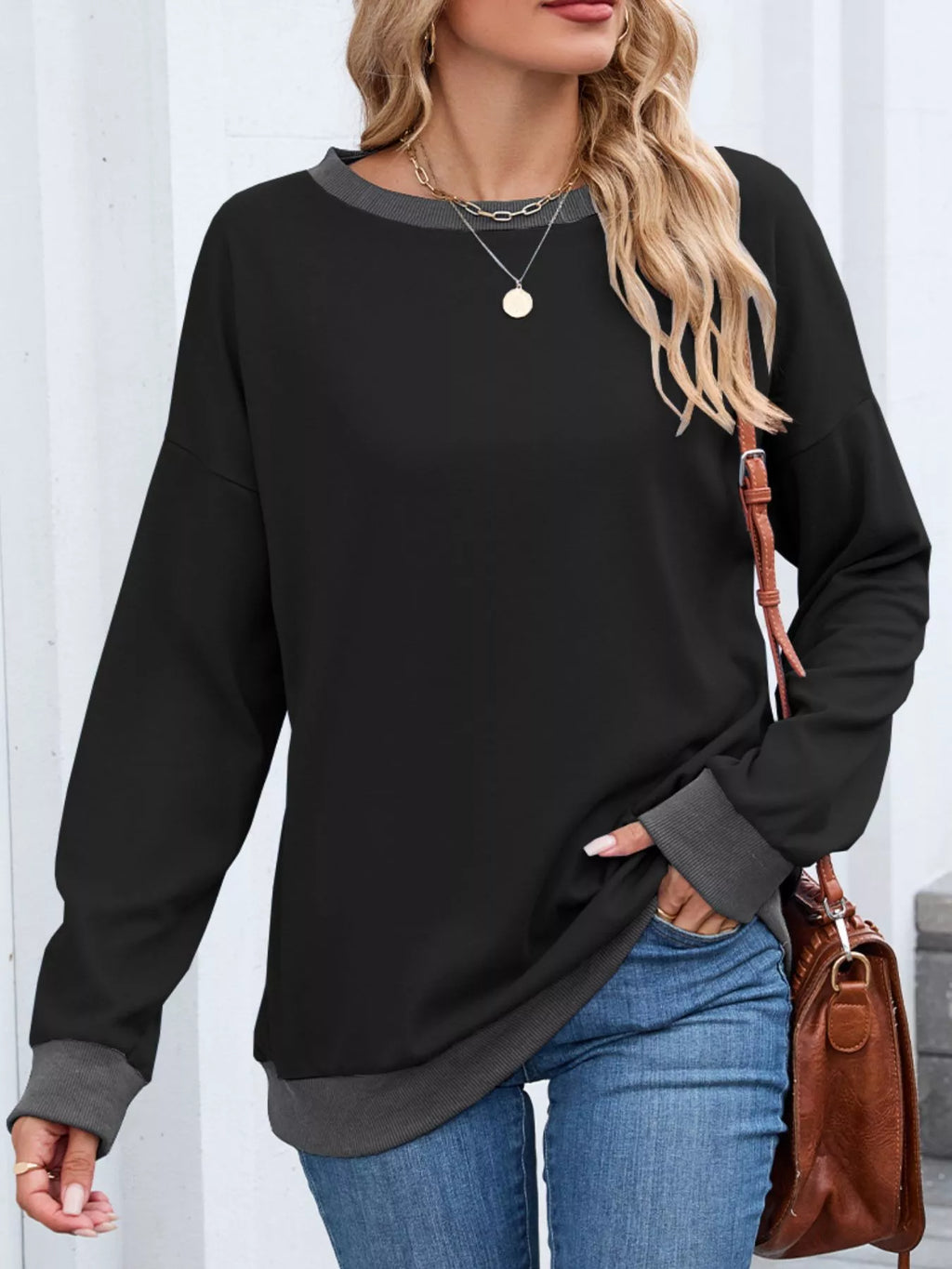 Contrast Trim Long Sleeve Sweatshirt cf7b2868-2ef6-48e4-8f97-f73a59d543ae-Max-Origin