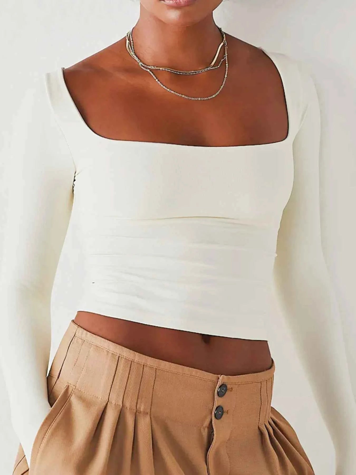 Square Neck Fitted Long Sleeve T-Shirt cf9f632e-fa50-4331-ade0-d10d3266d00a-Max-Origin