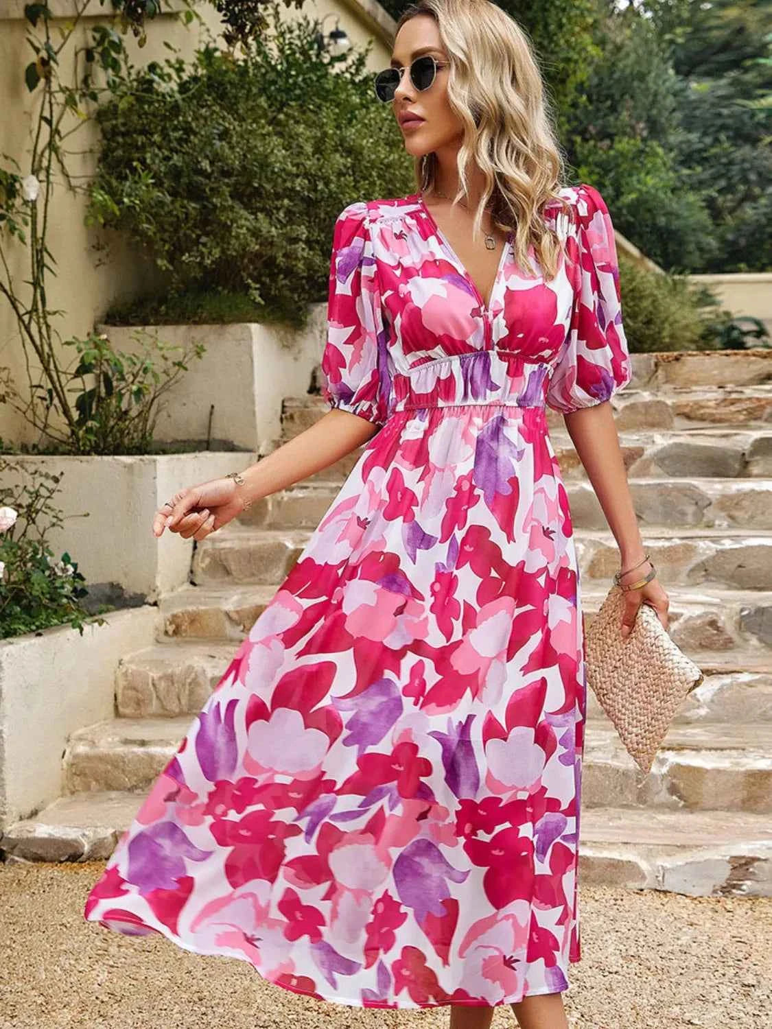 Printed Puff Sleeve Midi Dress cfcccb3b-e058-4093-85d4-b68042dcad28-Max-Origin