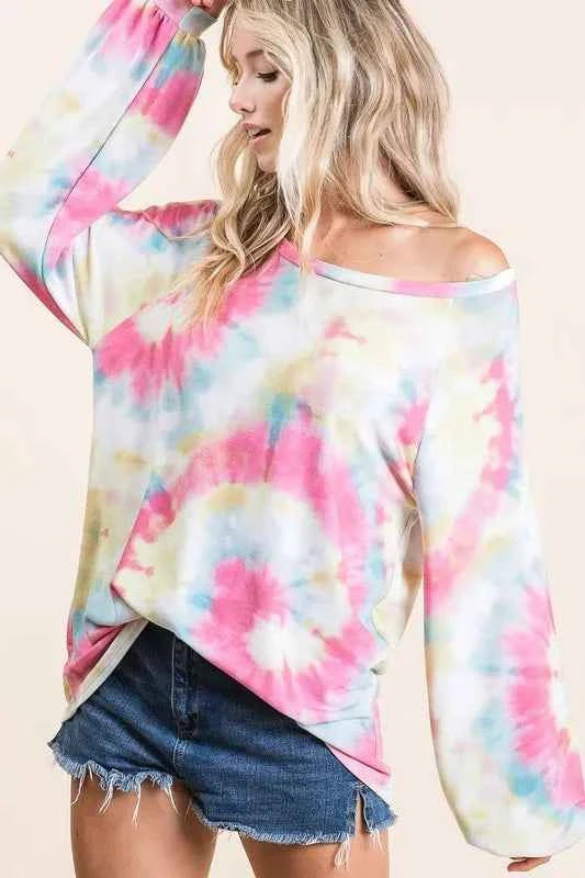 BiBi Tie Dye Print Terry Top With Puff Sleeves cfcee4043c7c4604b4e62cf31dd97558-Max-Origin