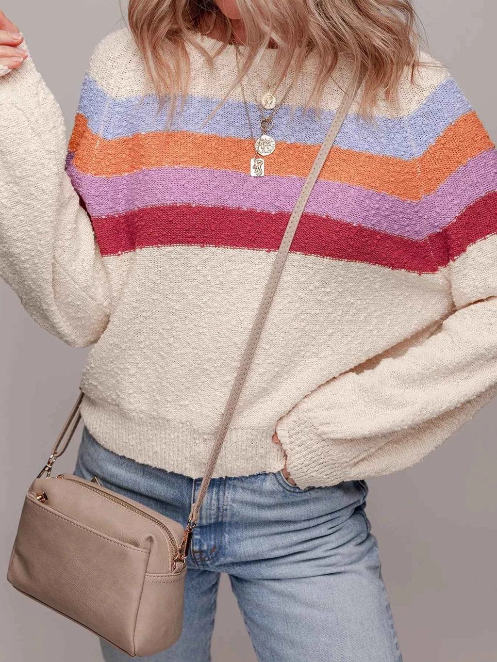 Striped Color Block Loose Sleeve Sweater cfebc6c9b97c4b2abaad068fca64d665-Max-Origin