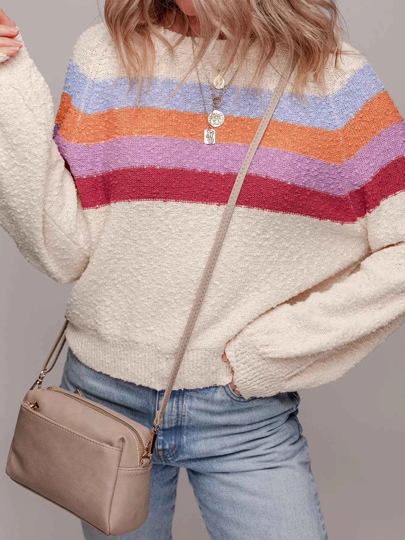 Striped Color Block Loose Sleeve Sweater cfebc6c9b97c4b2abaad068fca64d665-Max-Origin