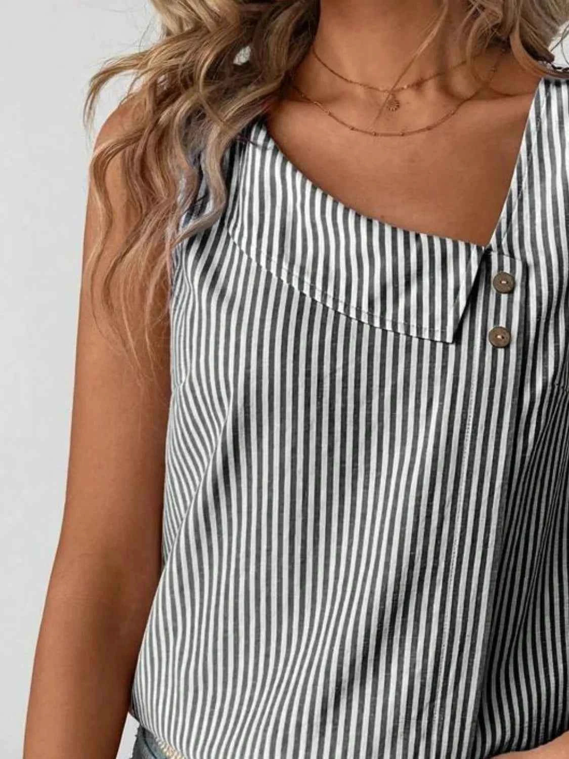 Decorative Button Asymmetrical Striped Tank cffdfa96-d02f-4630-a078-b8f9be6eb686-Max-Origin