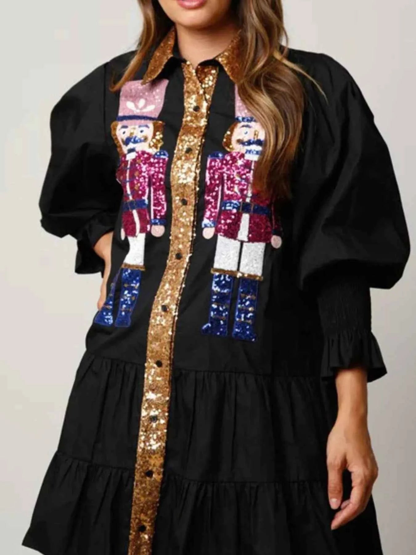 Full Size Christmas Sequin Nutcracker Tiered Shirt Dress Plus Size Black d016e474-07f7-489b-a846-bb729ebc683d-Max-Origin