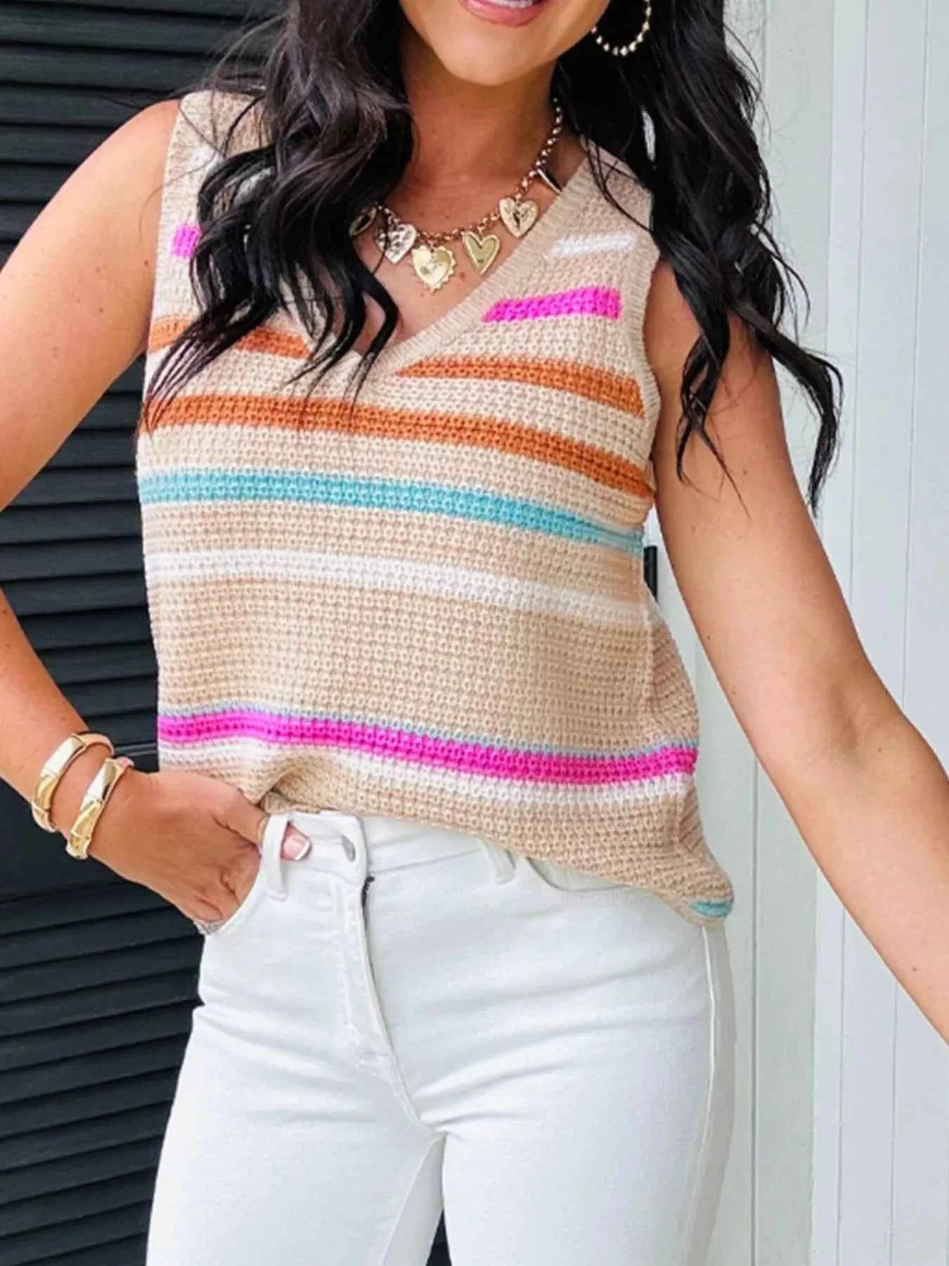 Striped Knit V-Neck Sweater Vest d0330c69-0f34-4283-8fd2-0357e957f30c-Max-Origin