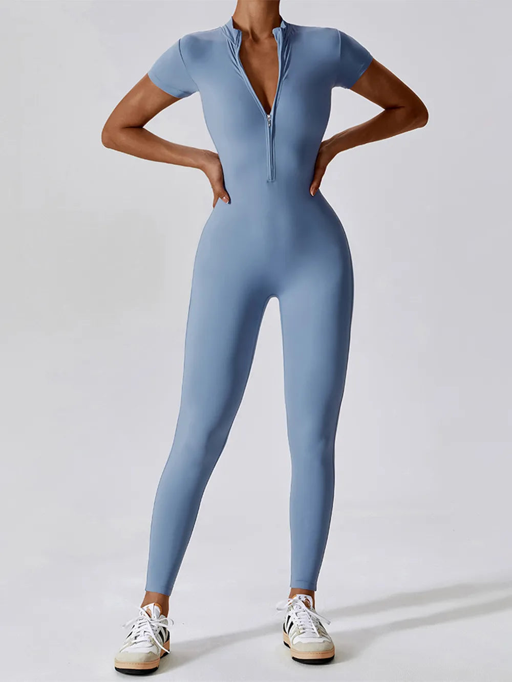 Basic Bae Half Zip Short Sleeve Active Jumpsuit Light Blue d0369766-c8d4-4c3d-bb3c-9094ff9acfb8-Max