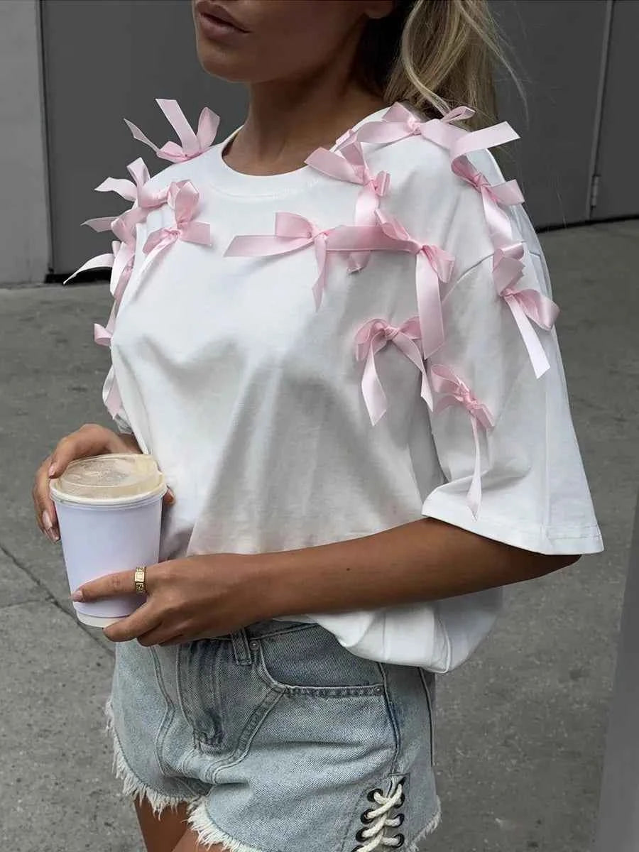 Bow Short Sleeve T-Shirt White d03acf7a-ed19-40e5-90d0-14dc3c905dc4-Max-Origin