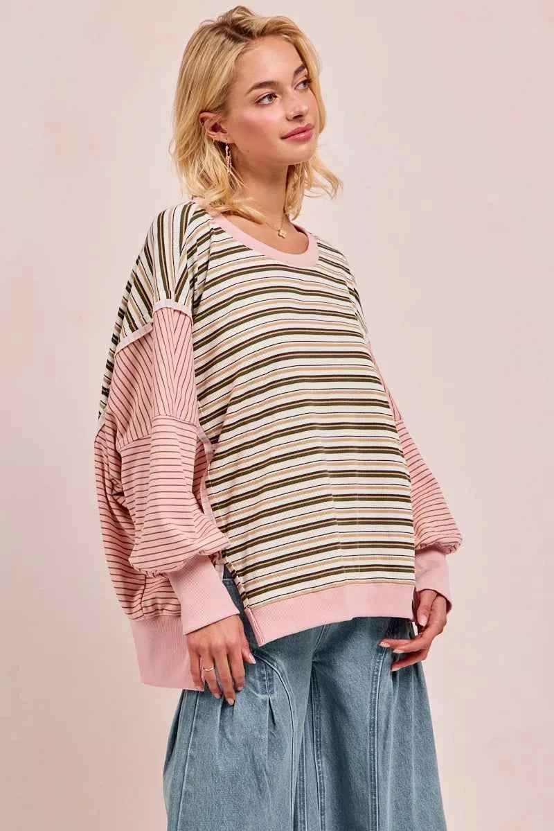 BiBi Stripe Mixed Top With Cut Edge And Reverse Outseam d03e4f6e02d4489da28f0e0cd3fb0a52-Max-Origin