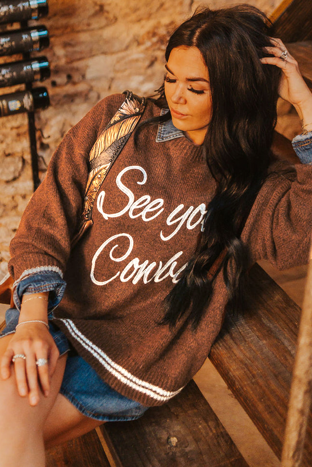 Peach Blossom Letter Embroidered Graphic Sweater d03f15cfd14e7061