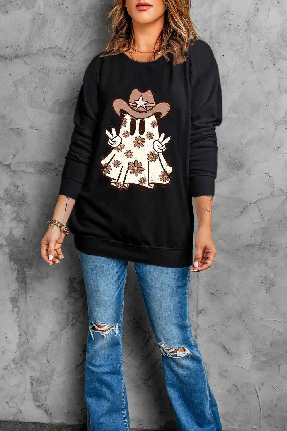 Ghost Round Neck Long Sleeve Sweatshirt d03f3511-e863-41f2-9554-6535a1e769a6-Max