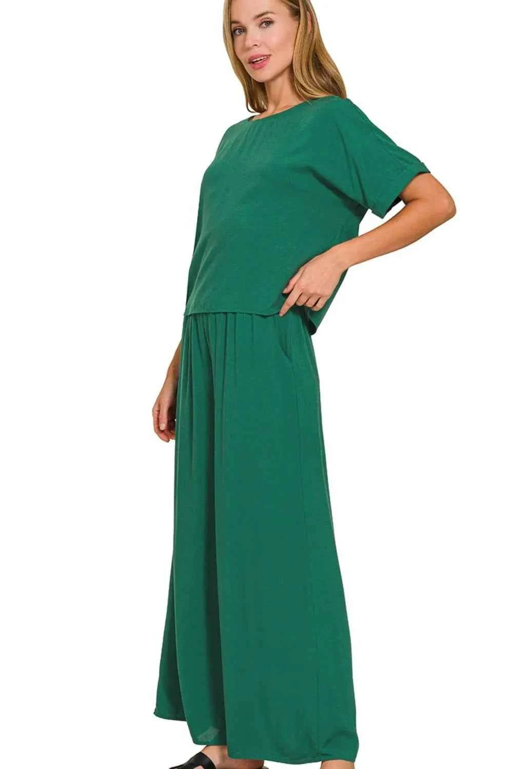 Zenana Round Neck T-Shirt and Wide Leg Pants Set d0569db0-9157-49c1-9bf7-925b28074128-Max-Origin