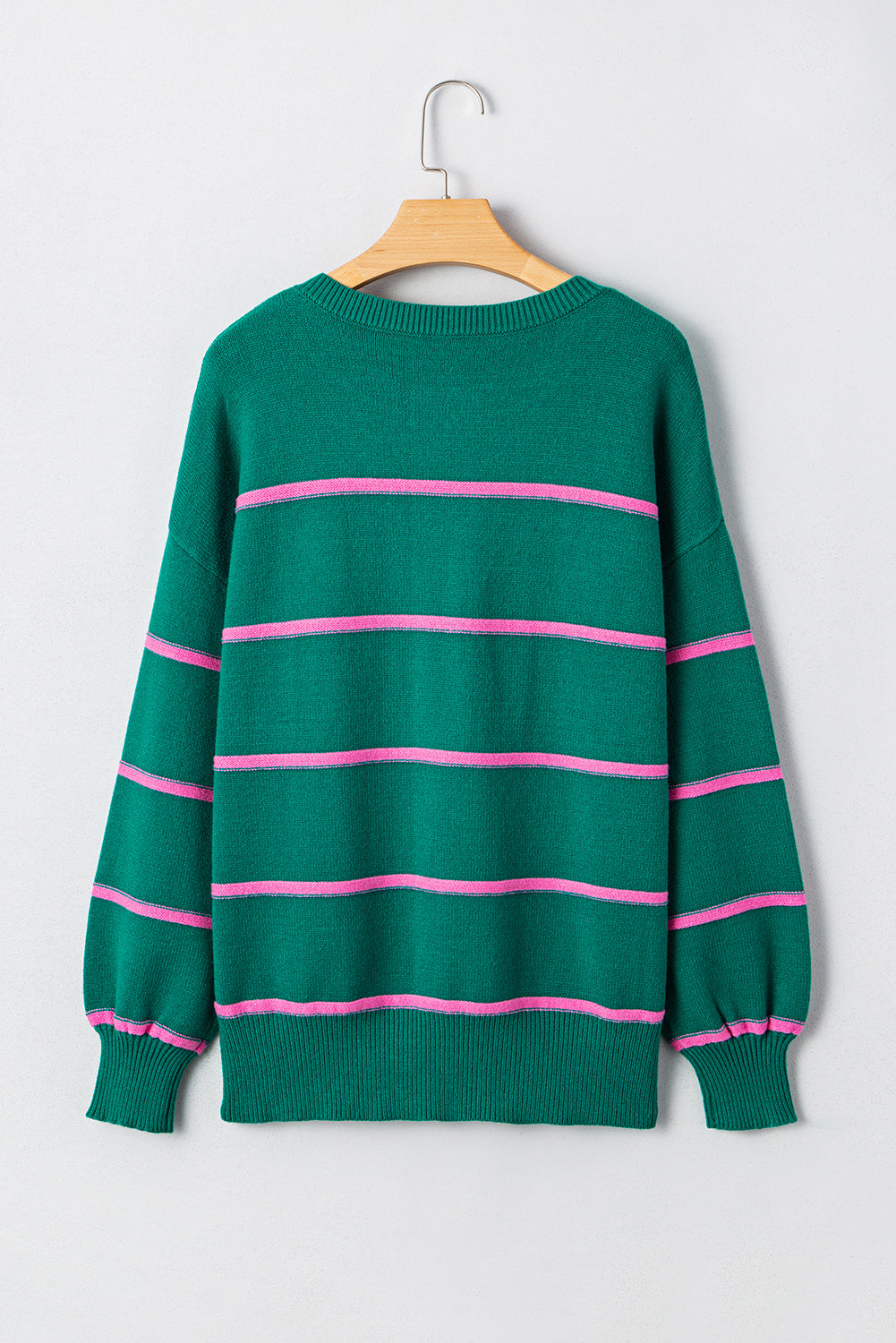 Green Striped Half Button Drop Shoulder Oversized Sweater d0729e3b08cb0ddc