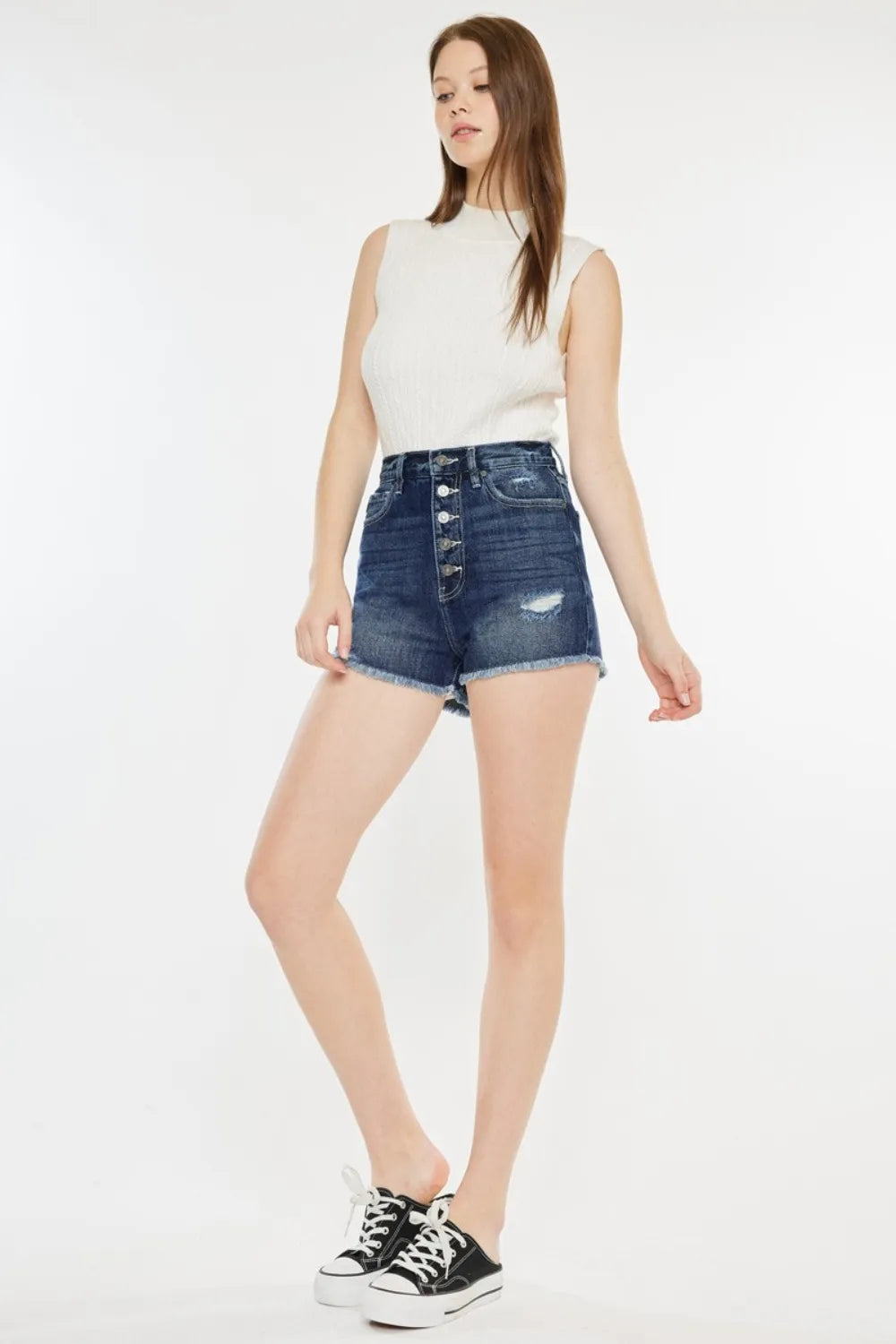 Kancan Raw Hem Button Fly Denim Shorts d077d407-adc2-4d60-99a2-abcf75625737-Max
