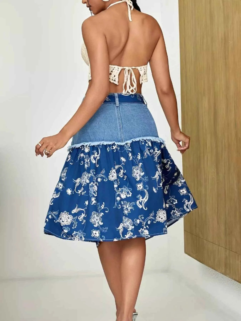 Floral Denim Skirt with Frayed Hem Detail d078b4a5-f062-4e69-8d9b-a672c32f7832-Max-Origin