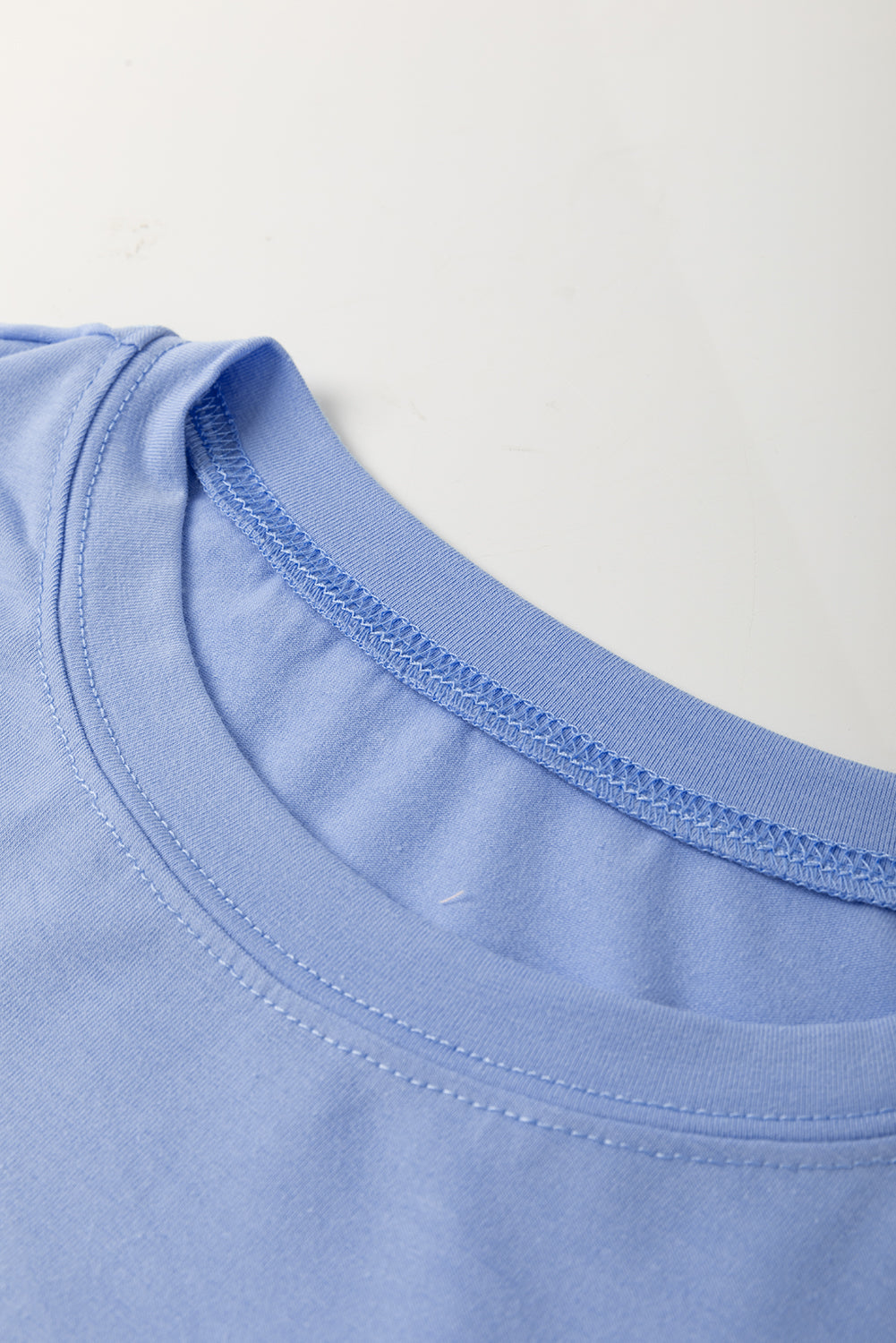 Sky Blue Flower Patched Exposed Stitching Trim Loose Tee d07d0f5c64447319