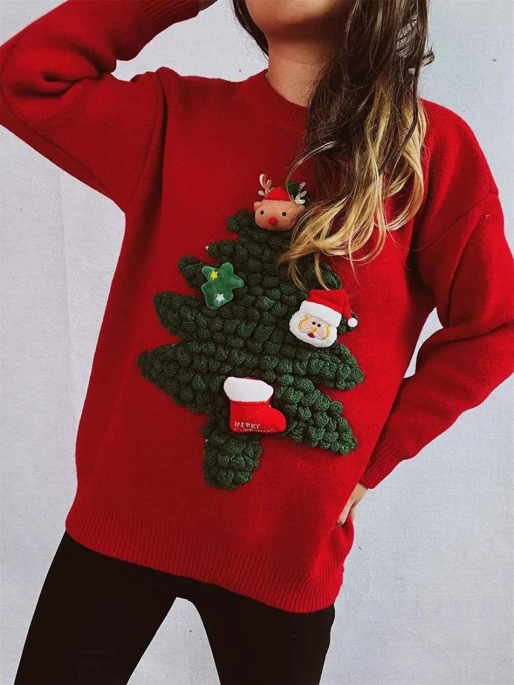 Christmas Tree Round Neck Long Sleeve Sweater d081004d-a9f5-4a53-8067-d063ec2c9425-Max