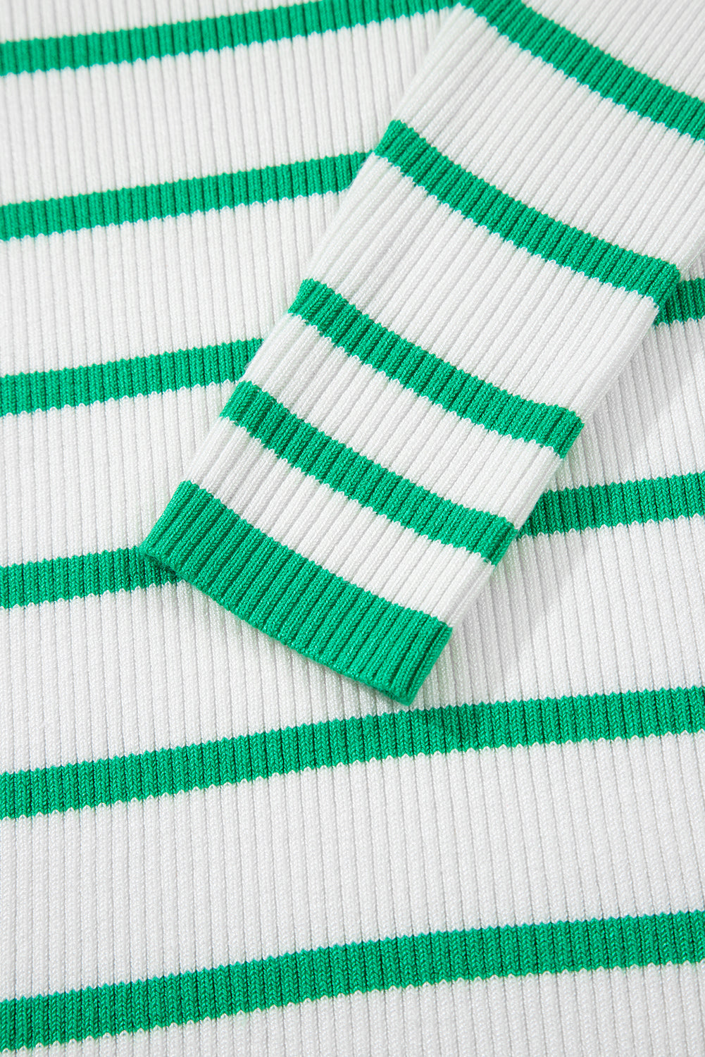 Bright Green Scalloped Edge Striped Long Sleeve Sweater d090bf73818502a8