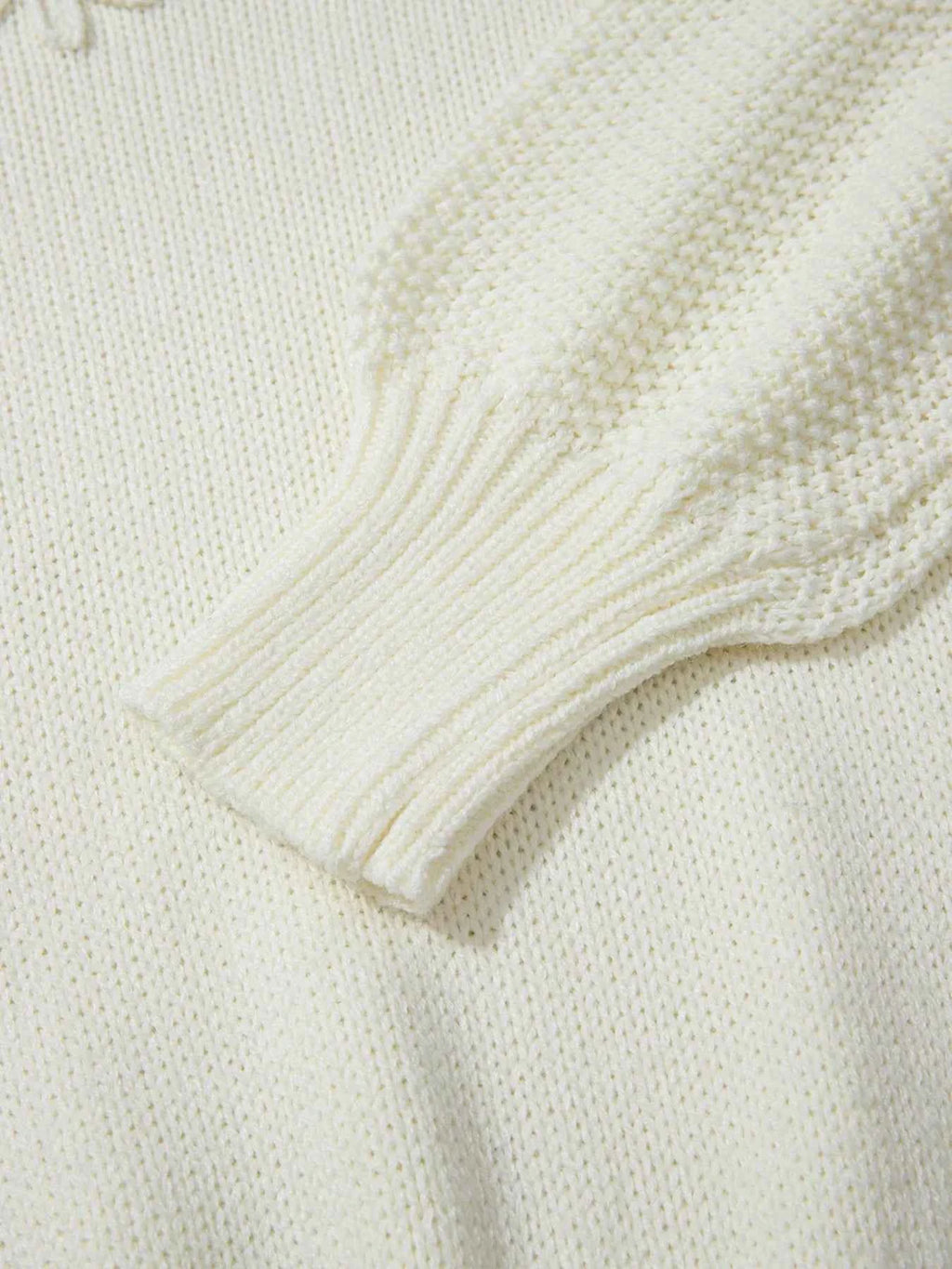 Flower Detail Round Neck Contrast Textured Puff Sleeve Sweater d09443ee0116443f8d309972d2e83ccc-Max-Origin