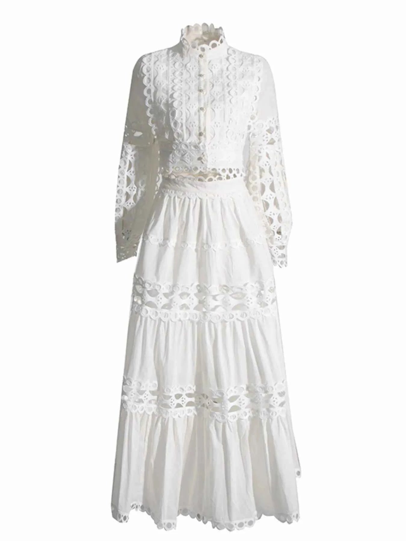 Lace Button Up Long Sleeve Top and Skirt Set White d09fa53d-2631-4d6a-b009-bc50ed22b869-Max-Origin