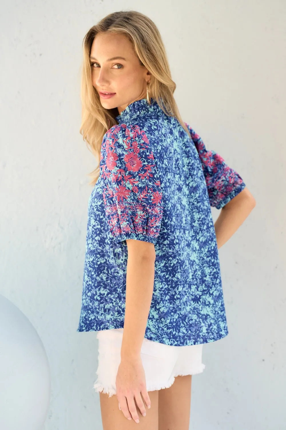 Hailey & Co Embroidered Puff Sleeve Printed Blouse d09ff45d-aba3-4a5f-841e-42c18b696e04-Max