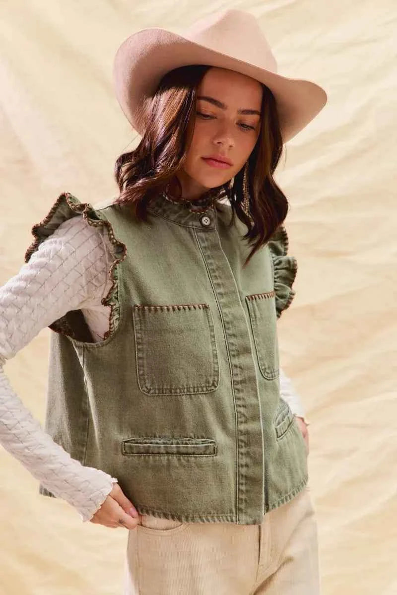 SO ME Washed Denim Stitch Ruffled Hidden Button Vest Top d0a2bab5c45e49d78e0fac284f3a2160-Max-Origin