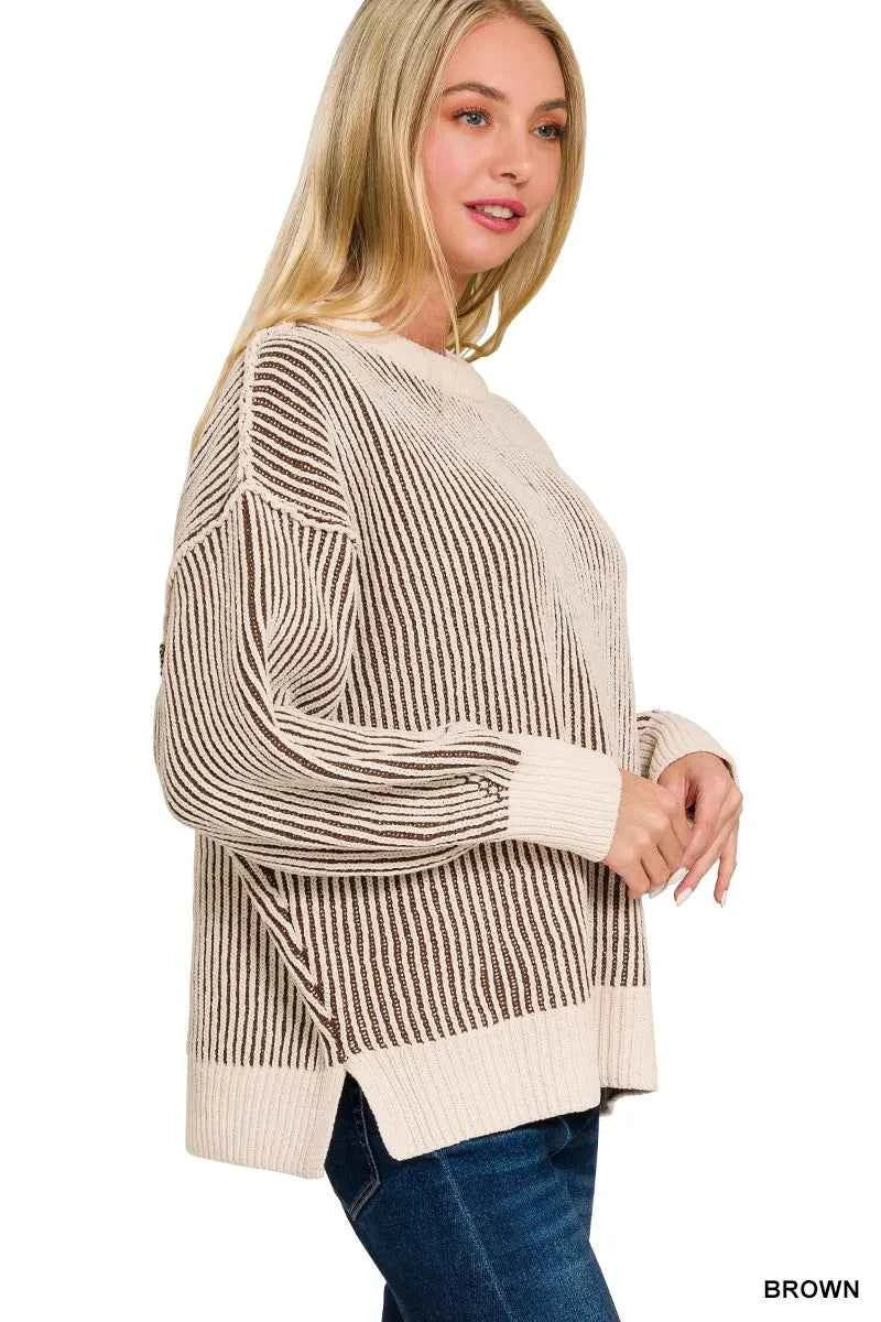Zenana Two Tone Crewneck Sweater d0b02daa8ae34c3ca3a29a0879de41fb-Max-Origin