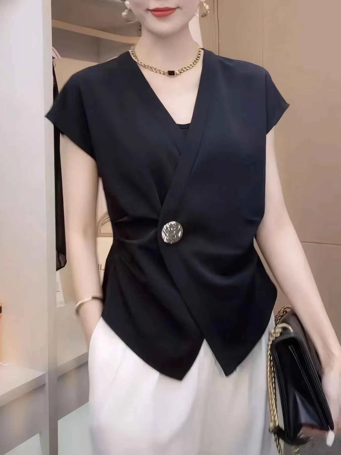 Plus Size Wrap Front Blouse with Decorative Button Detail d0b926dc-95f8-4243-a308-a21f98aa2731-Max-Origin