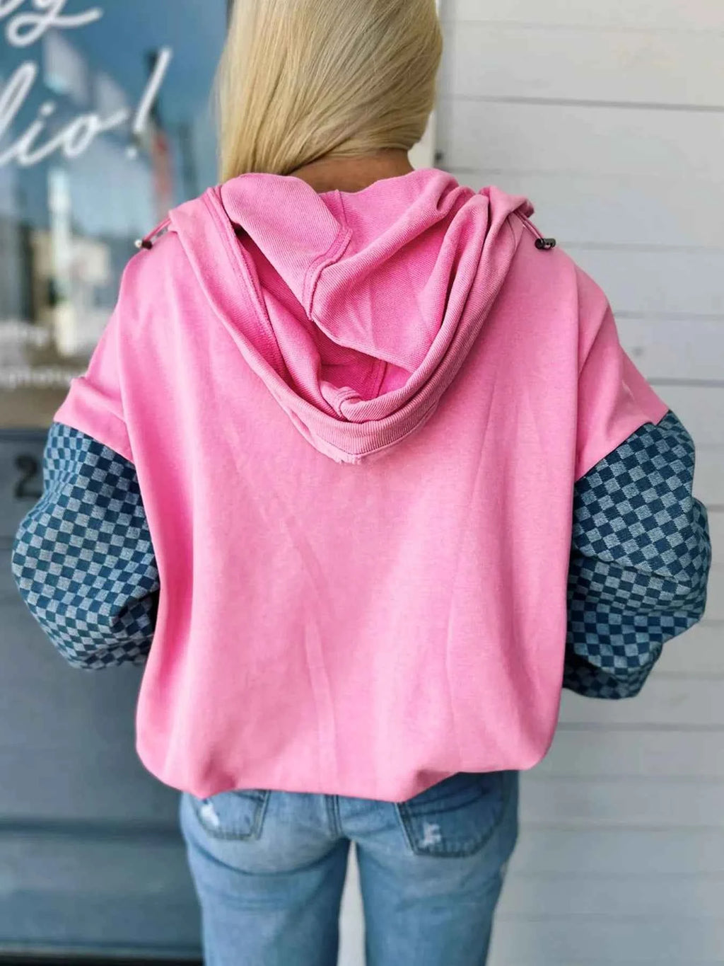 Half Zip Checkered Sleeve Hoodie d0fa8fd8-d644-48f6-a62e-0e7299742565-Max-Origin