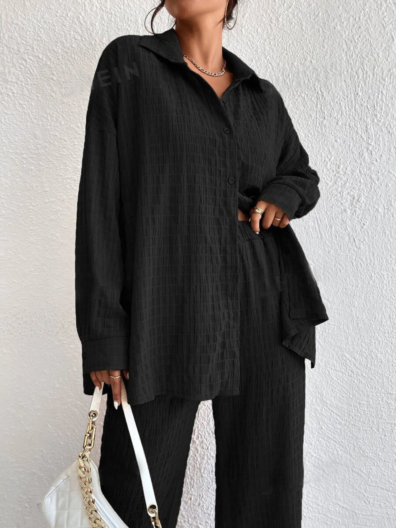 Button Up Long Sleeve Shirt and Pants Set Camel d1004f126ad74a8394a1029a59445944-Max-Origin