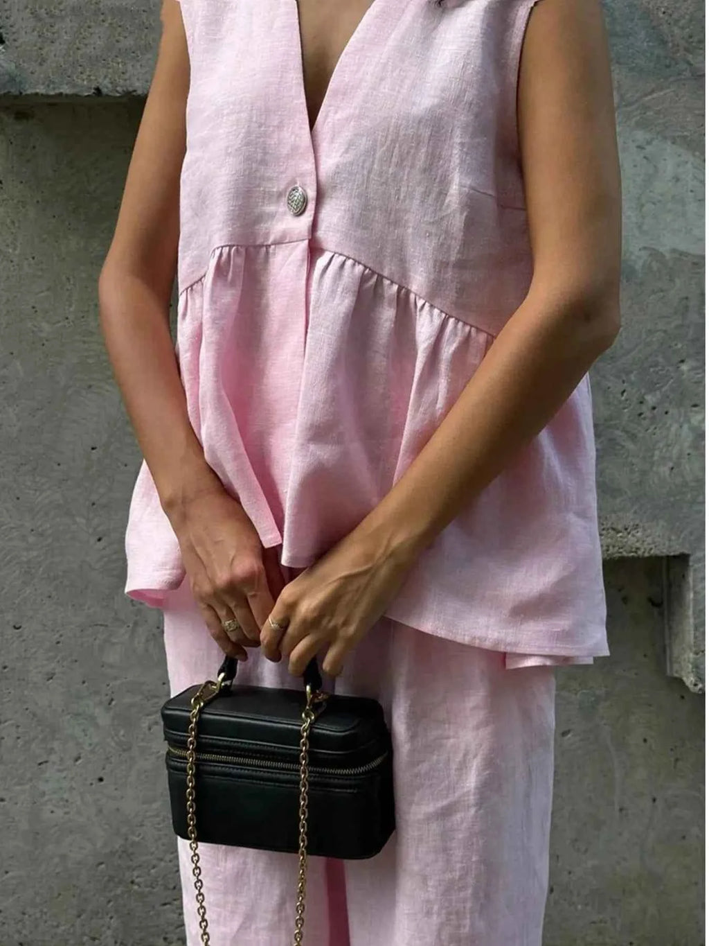 Button Down Peplum Vest and Pants Set d100a29b-d796-4411-9d67-de48316cbd3d-Max-Origin