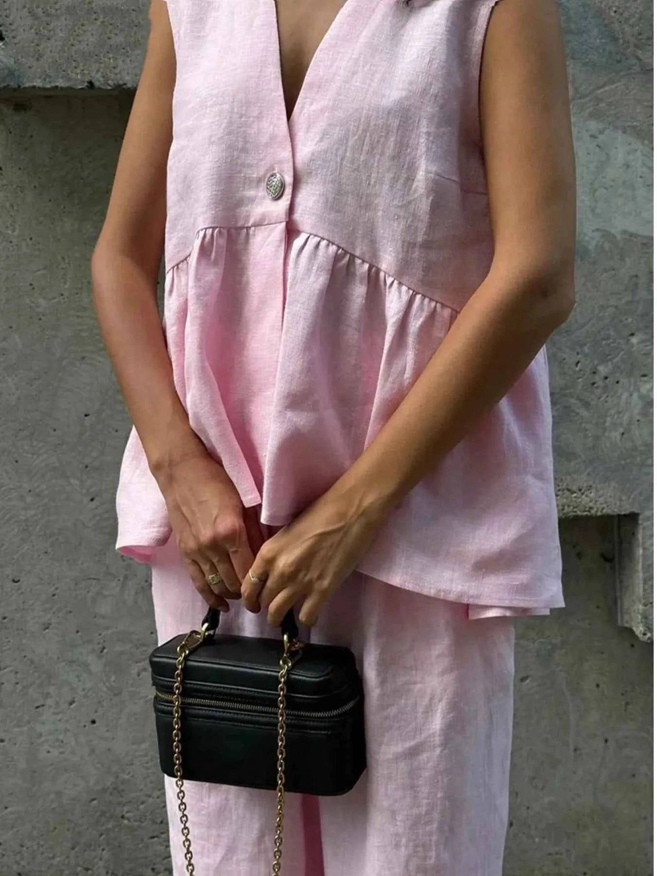 Button Down Peplum Vest and Pants Set d100a29b-d796-4411-9d67-de48316cbd3d-Max-Origin