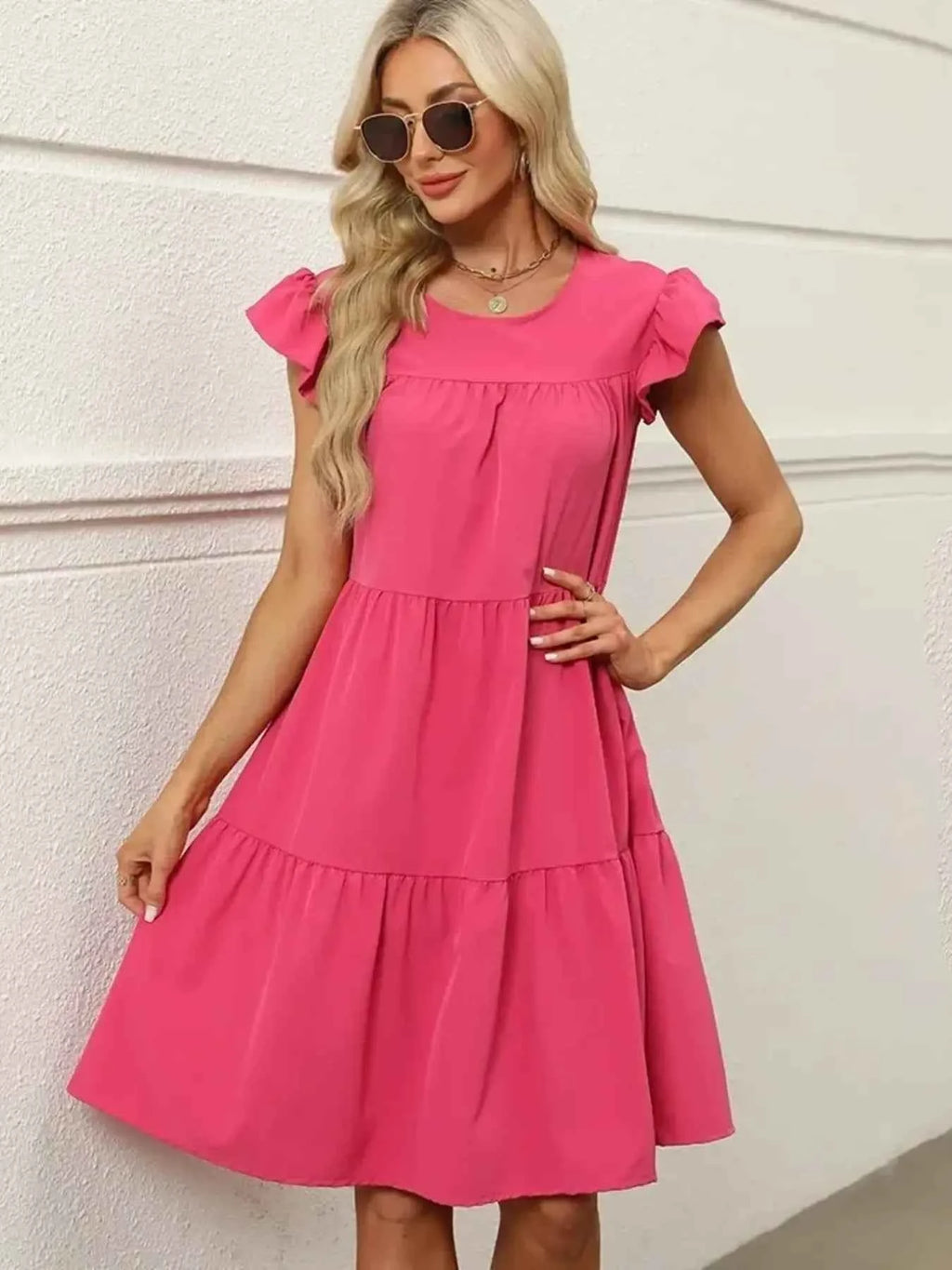 Tiered Ruffle Sleeve Mini Dress Strawberry d104605fc1804467ab22af1755516270-Max-Origin