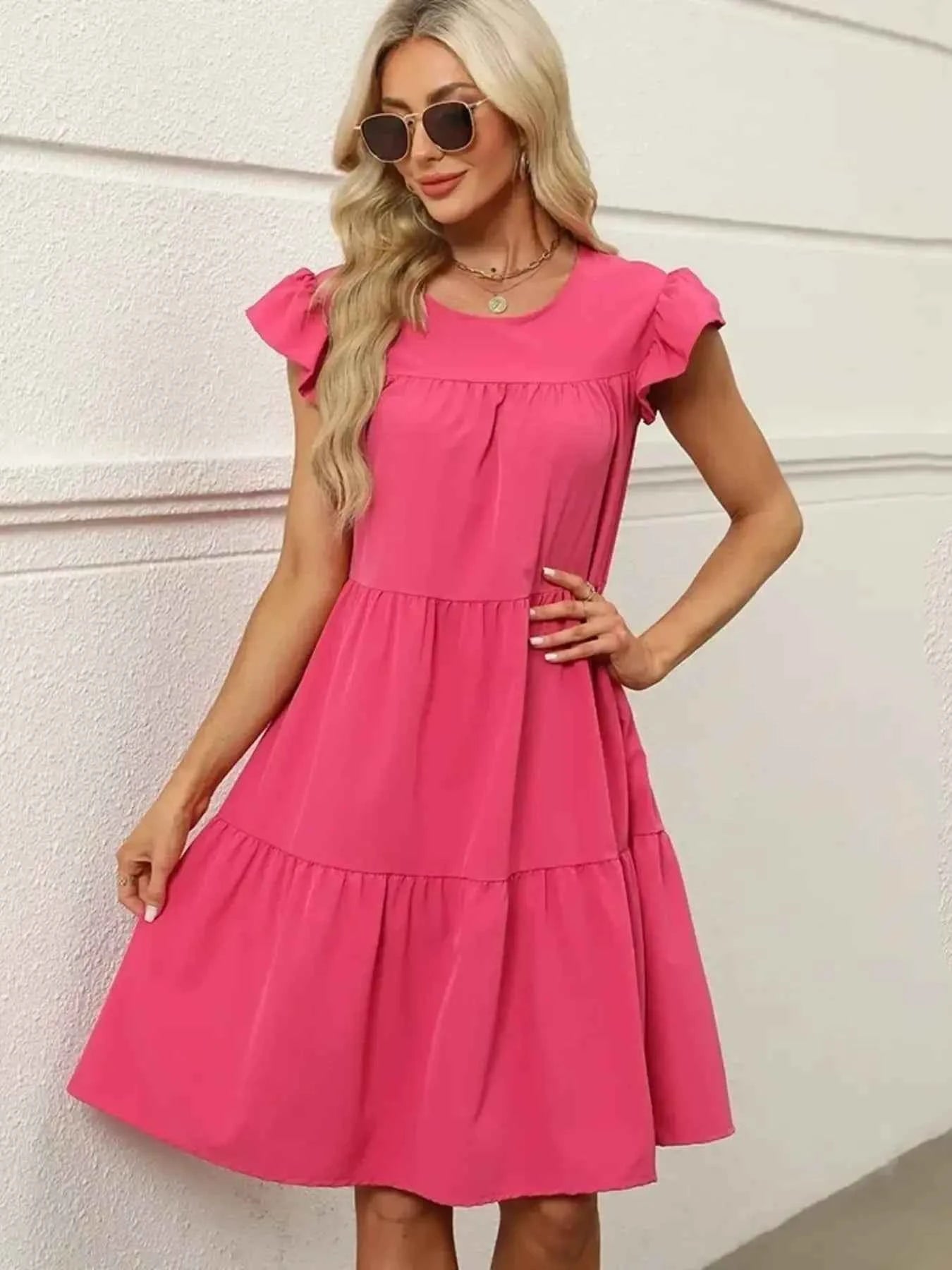 Tiered Ruffle Sleeve Mini Dress Strawberry d104605fc1804467ab22af1755516270-Max-Origin