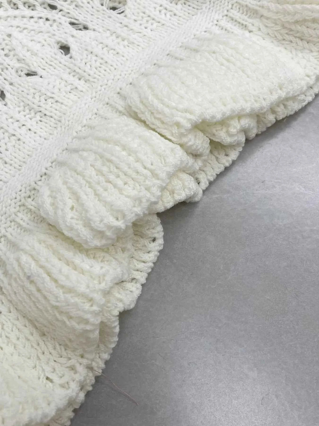 Crochet Ruffled Hem Long Sleeve Sweater d11b2a208e494c568e31a947e676ed7e-Max-Origin