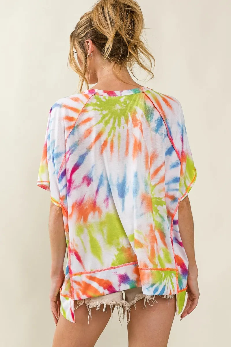 BiBi Tie Dye Print Jersey Stitched Uneven Hem Top d11d959e87d049ab803e24b7a4173776-Max-Origin
