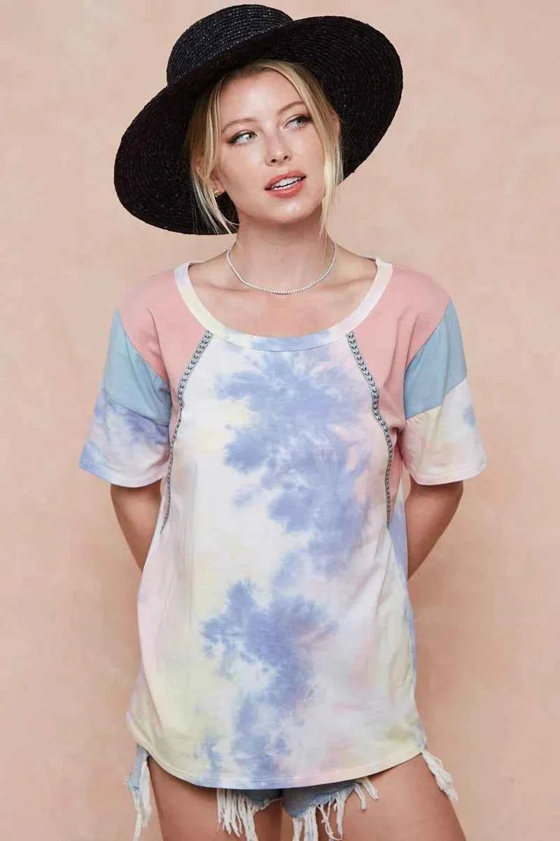 BiBi Tie Dye Printed Cotton Color Block T-Shirt d143bb40c81f4ed489844fc12303202b-Max-Origin