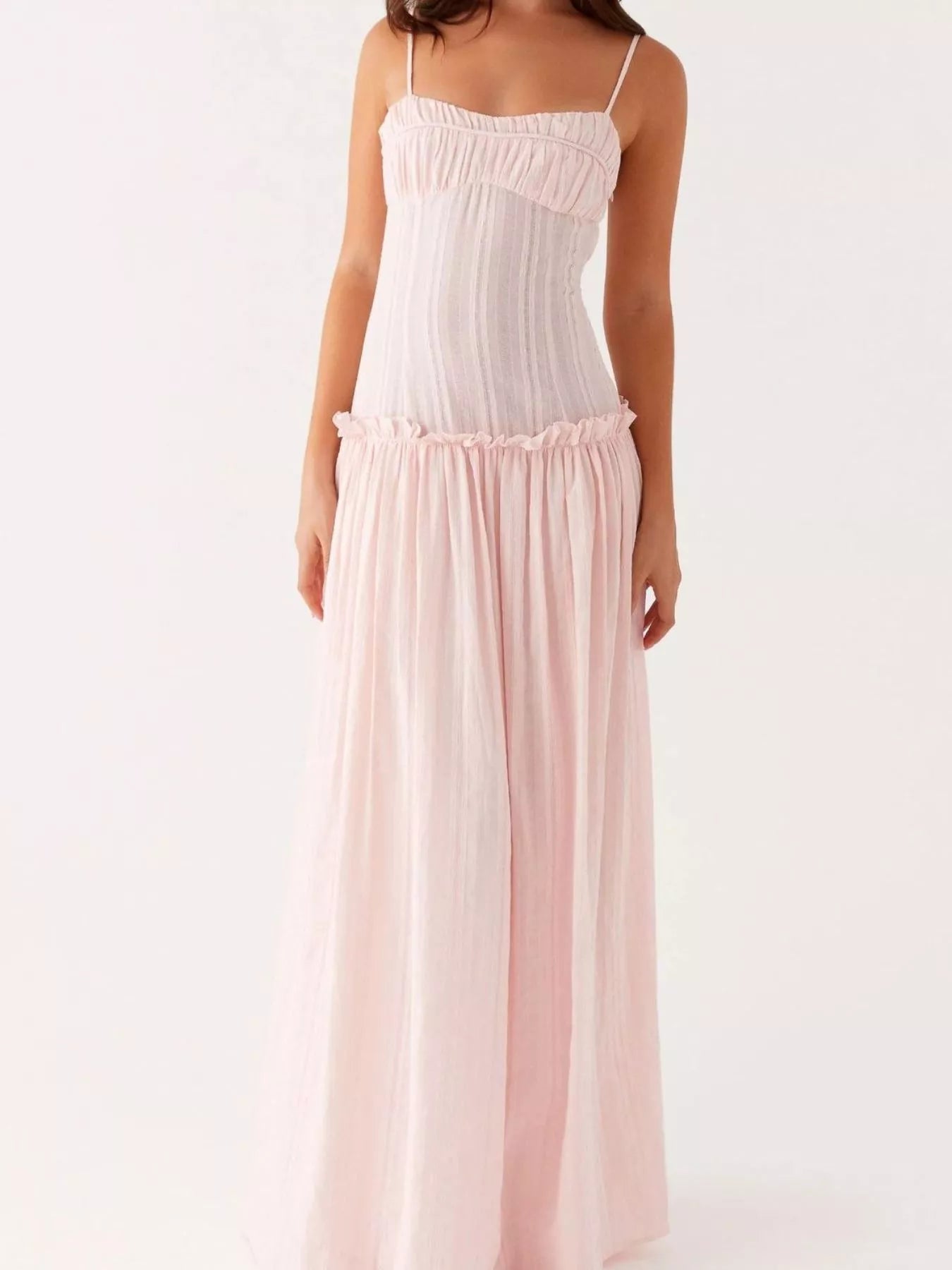 Frill Spaghetti Strap Maxi Dress Pink d1445407-f960-43f7-a2e9-2f8f23833f01-Max-Origin