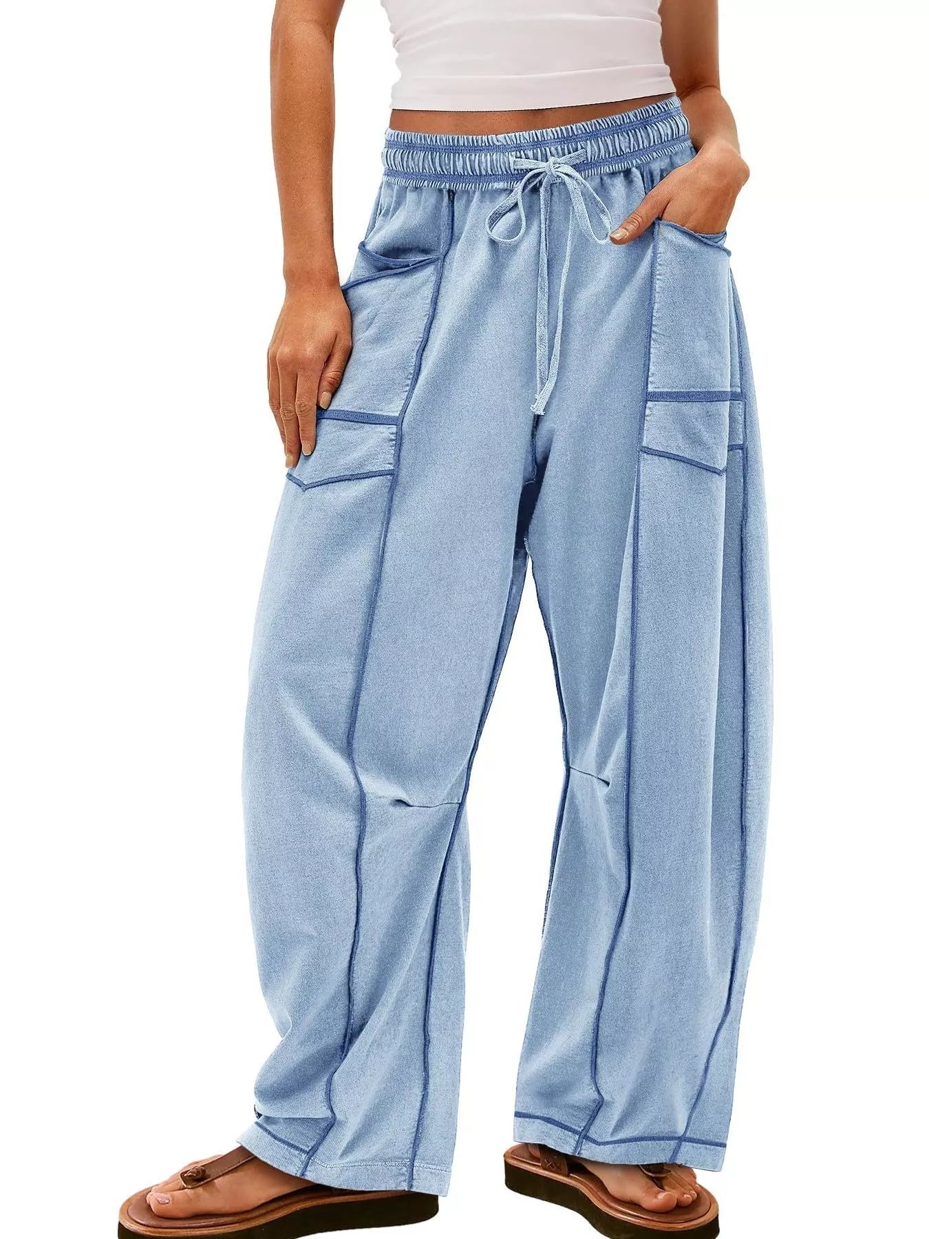 Drawstring Wide Leg Pants Light Blue d1539cf1-96a1-4f54-bcc7-0a4a01131869-Max-Origin