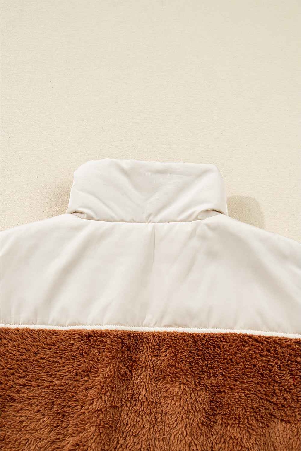 Chestnut Plush Patchwork Zipper Stand Neck Vest d15f713fc5786b6e