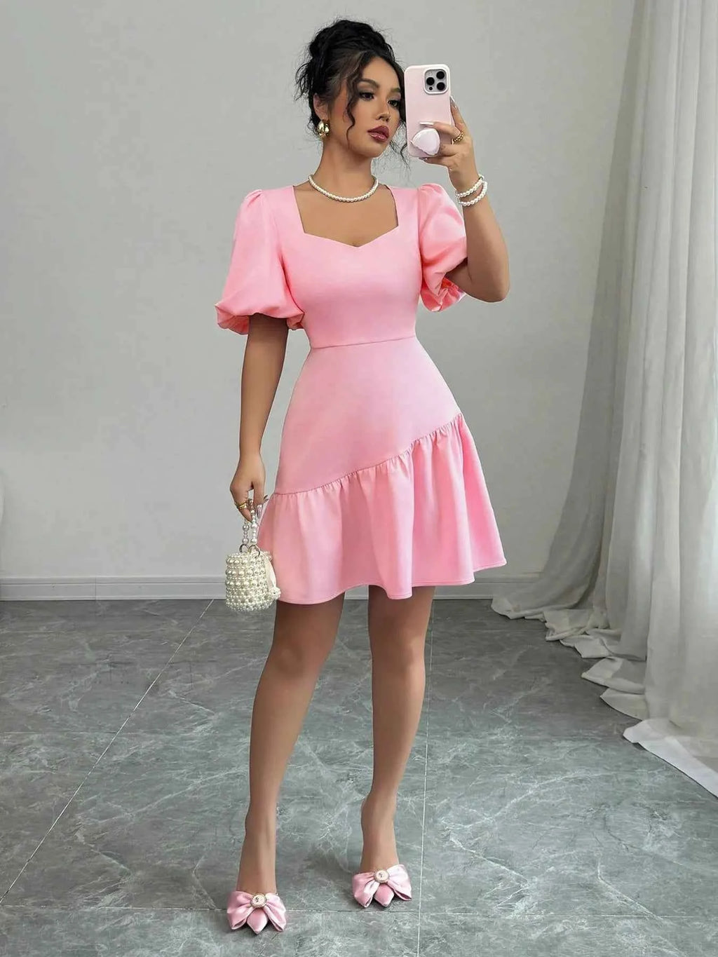 Ruffled Hem Puff Sleeve Mini Dress d171050b-0d1b-47f1-92fd-2354d4c10845-Max-Origin