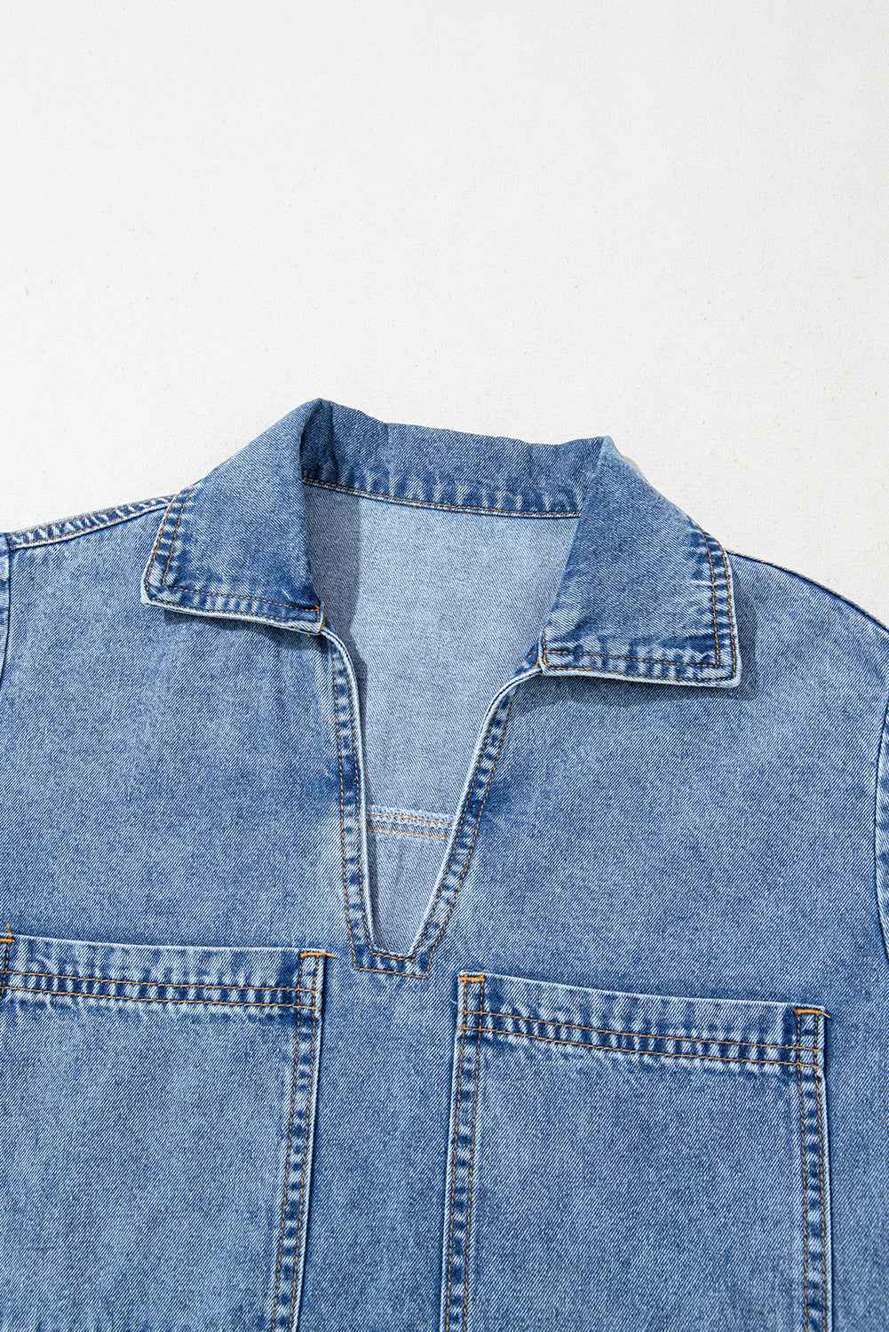 Blue Short Sleeve Collared Chest Pocket Denim Mini Dress d17d993a53ea9e62